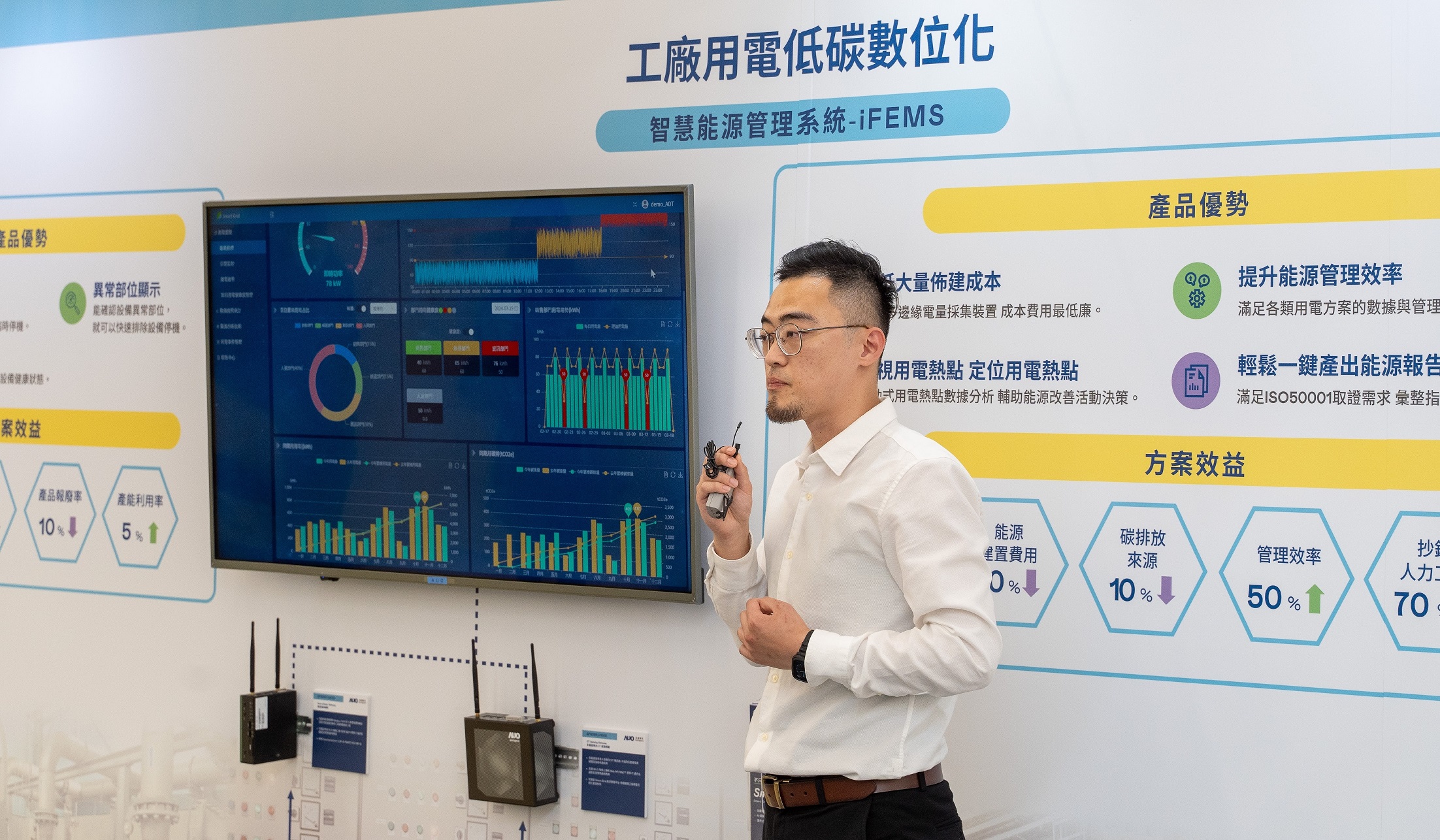 以協(xié)助企業(yè)布局智能制造見長(zhǎng)的申博太陽城數(shù)位 ，今年展出智能管理系統(tǒng) ，已導(dǎo)入多元產(chǎn)業(yè)應(yīng)用 ，能有效降低人力、提升管理效率